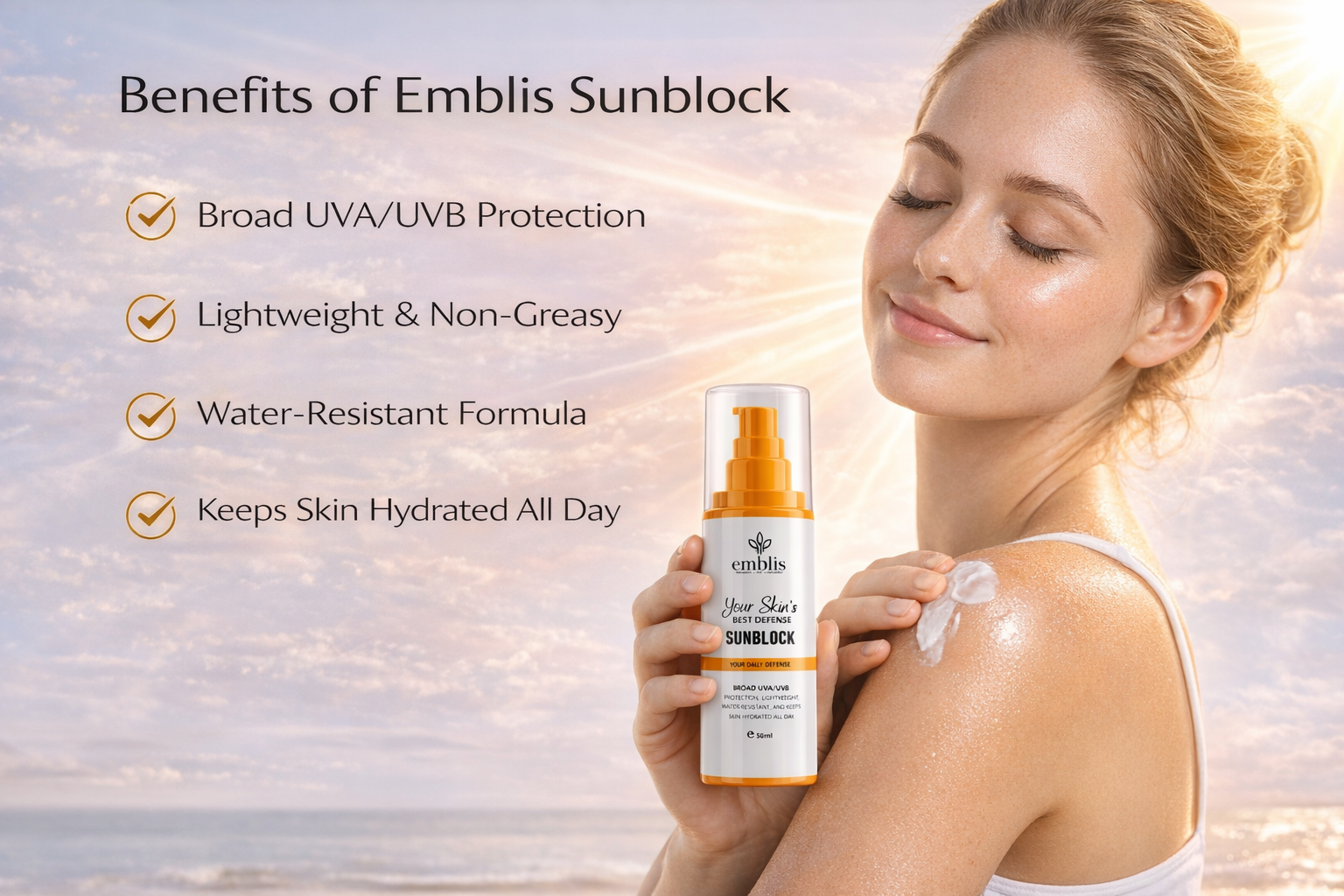 EMBLIS Sunblock SPF 60 – 50ml | Daily Sun Protection Cream
